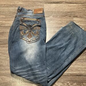 Affliction Mens Jean Blake Blue Denim Size 36 Biker Skull Y2K